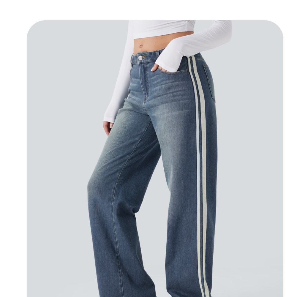HALARA Blue Flare Jeans with White Stripe